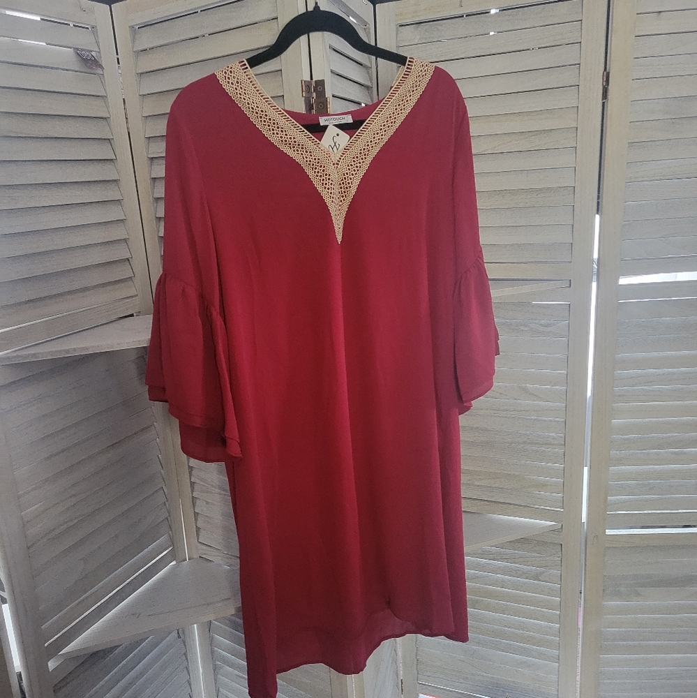 Hotouch Chic Red Dress with Lace Detail‎ size Large
